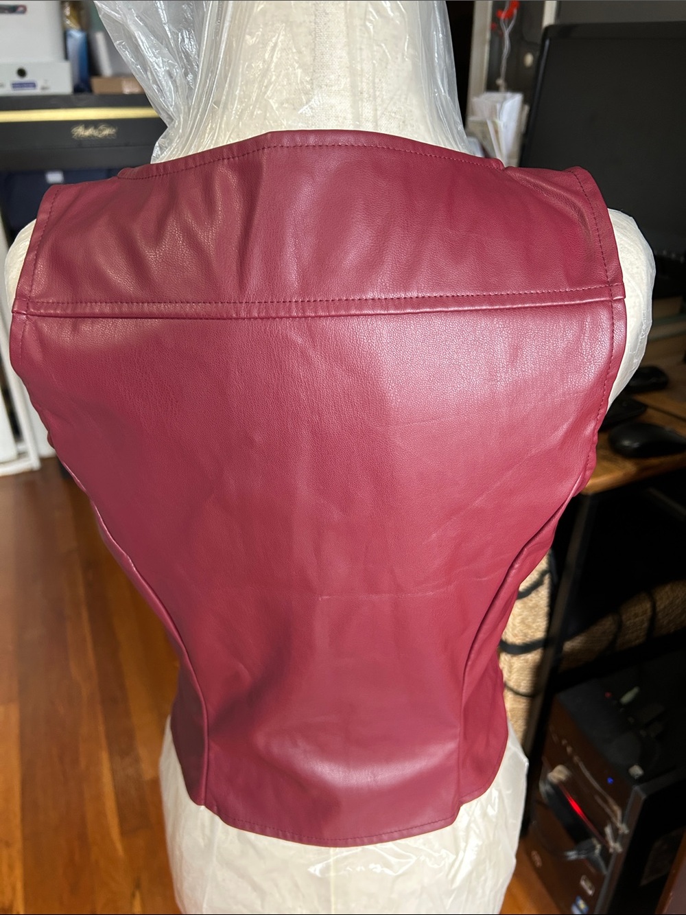 SHEIN Burgundy Faux Leather Top /vest with Gold Zip - Picture 2 of 3